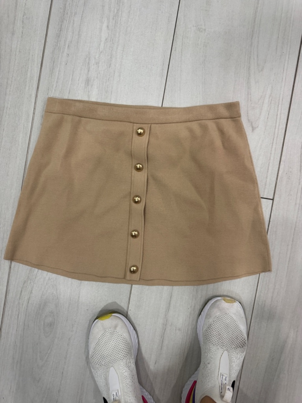 Button-Front Tan Mini Skirt - Picture 3 of 3